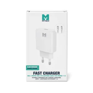 MYTECH Fast Charger Slim + USB C to Lightning Cable 2M